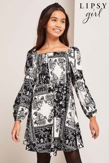 Lipsy Black/White Crinkle Jersey Square Neck Dress (K69239) | £25 - £33