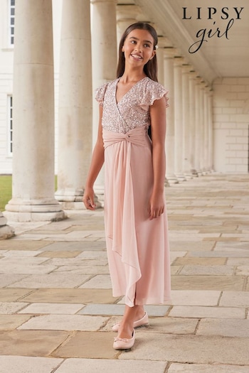 Lipsy Pink Flutter Sleeve Occasion Maxi Dress - Teen (K69255) | £56 - £62