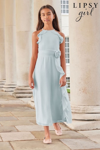 Lipsy Blue Ruffle Corsage Maxi Prom Dress (7-16yrs) (K69257) | £42 - £50