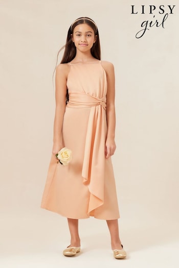 Lipsy Champagne Gold Pink Strap Maxi Prom Dress (K69258) | £39 - £45