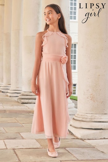 Lipsy Pink Ruffle Corsage Maxi Prom Dress (7-16yrs) (K69261) | £42 - £50