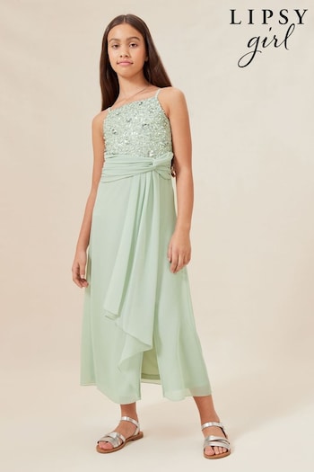 Lipsy Sage Green Strap Maxi Prom Dress (K69262) | £54 - £62