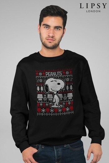 All+Every Black Peanuts Snoopy Christmas Knit Pattern Men's Sweatshirt (K69318) | £36