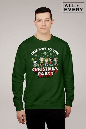 All + Every Bottle Green Peanuts Christmas This Way To The Christmas Party Men's Sweatshirt (K69320) | £36