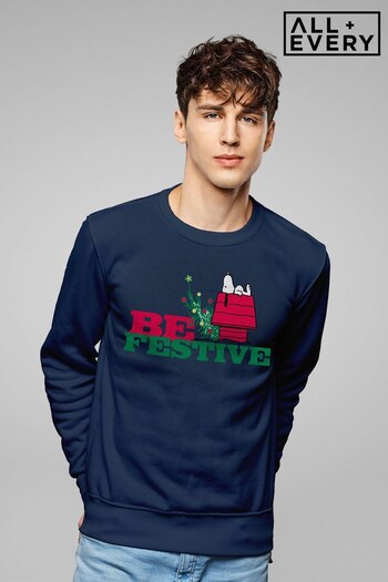 All + Every Navy Peanuts Christmas Snoopy Kennel Be Festive Men's Sweatshirt (K69321) | £36