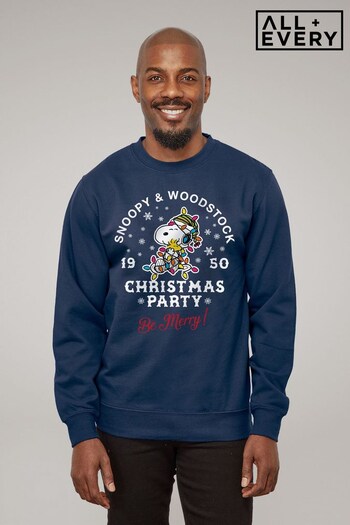 All + Every Navy Peanuts Christmas Party Be Merry Men's Sweatshirt (K69322) | £36