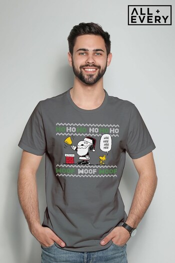 All + Every Charcoal Peanuts Snoopy Dressed As Santa Men's T-Shirt (K69325) | £23