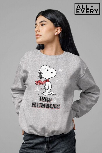 All + Every Heather Grey Peanuts Christmas Paw Humbug Snoopy Women's Sweatshirt (K69334) | £36