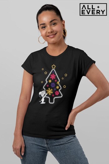 All + Every Black Peanuts Snoopy Woodstock Xmas Tree Neon Glow Women's Sweatshirt (K69343) | £36