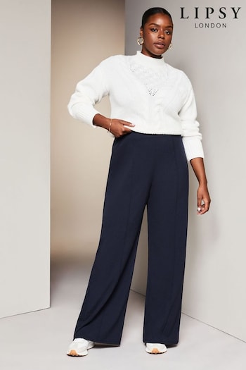 Lipsy Navy Curve High Waist Wide Leg Tailored Trousers Printed (K69396) | £32
