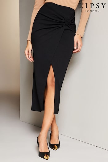 Lipsy Black Twist Front Jersey Midi Skirt (K69397) | £30