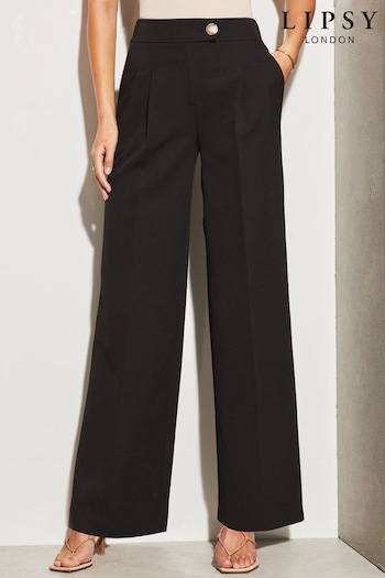 Lipsy Black Petite Relaxed Wide Leg Tailored Trousers (K69398) | £42