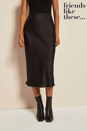 Tops & T-shirts Black Petite Satin Bias Midi Skirt (K69413) | £30
