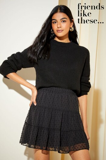 Ponchos & Capes Black Chiffon Tiered Mini Skirt (K69678) | £26