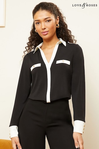 Love & Roses Black/White Utility Jersey Long Sleeve Shirt (K69864) | £28