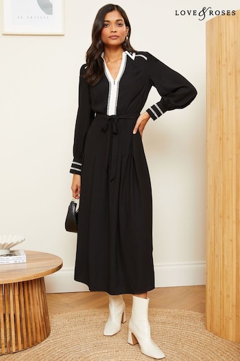 Flip Flops & Sliders Black Contrast Detail Zip Belted Midi Dress (K69893) | £60