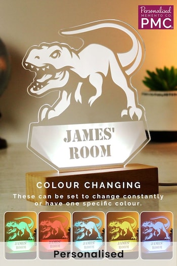 Personalised Dinosaur Wooden Based LED Light by PMC (K69959) | £22