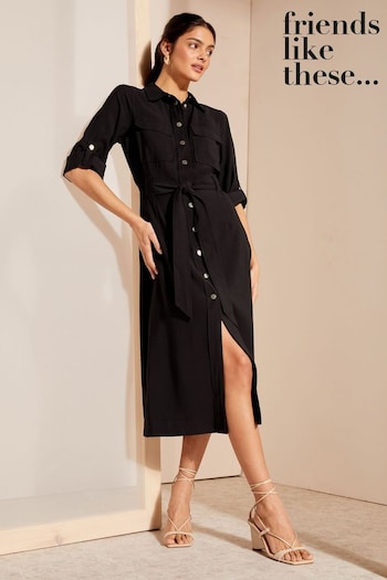 Friends Like These Black Petite Roll Sleeve Utility Tailored Dress (K70039) | £52