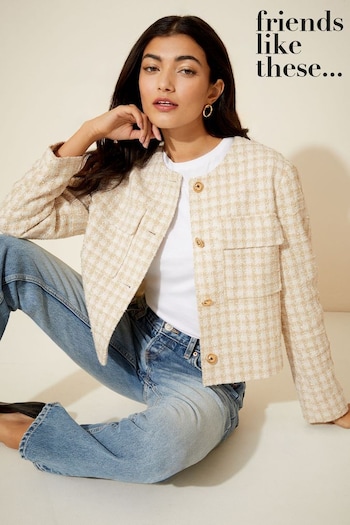 Artificial Flowers & Plants Ivory White Boucle Cropped Jacket (K70053) | £59