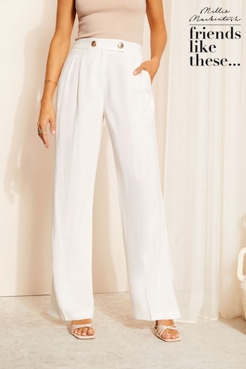 Younger Girls 3mths-7yrs White Petite Wide Leg Trousers with Linen (K70056) | £36