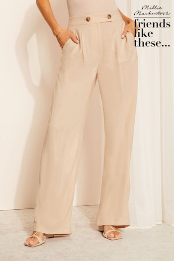 Gifts £100 & Over Cream Petite Wide Leg Trousers with Linen (K70058) | £36