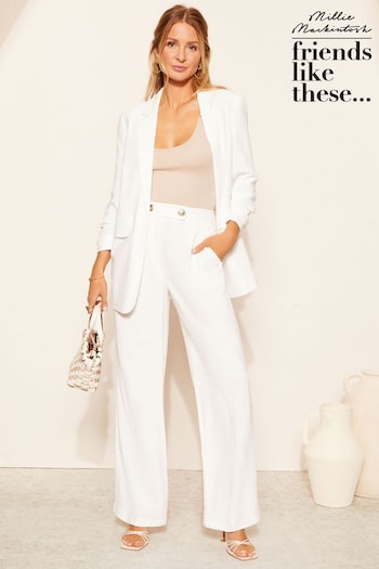 Hair Masks & Treatments White Petite Ruched Long Sleeve Blazer with Linen (K70059) | £49