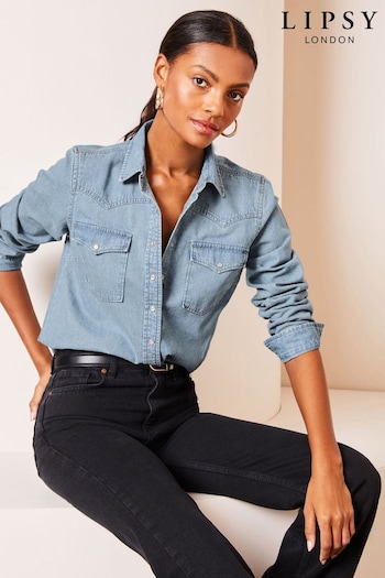 Lipsy Blue Denim Western Button Through Shirt (K70078) | £35