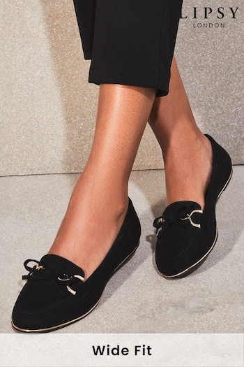 Lipsy Black Wide FIt Bow Chain Loafer (K70111) | £34