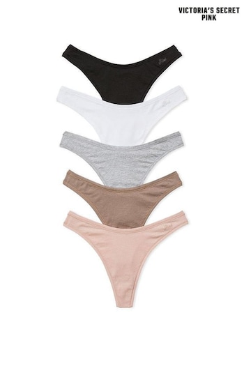 Victoria's Secret PINK Black/White/Grey/Nude Thong Multipack Cotton Knickers (K70214) | £25