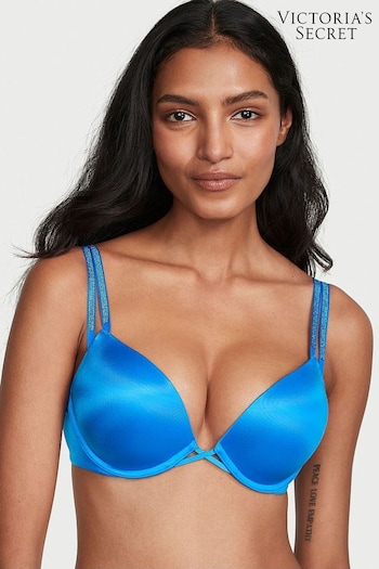 Victoria's Secret Shocking Blue Lace Add 2 Cups Push Up Double Shine Strap Add 2 Cups Push Up Bombshell Bra (K70230) | £59