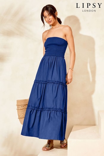 Lipsy Blue Shirred Bandeau Strapless Maxi Dress (K70291) | £48