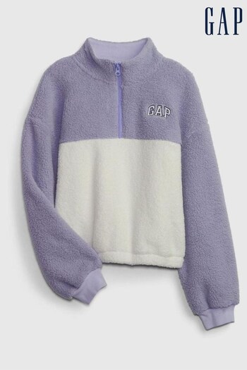 Gap Purple Sherpa Quarter Zip Long Sleeve Mock Neck Sweatshirt (K70386) | £20