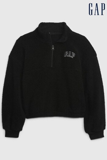 Gap Black Sherpa Quarter Zip Long Sleeve Mock Neck Sweatshirt (K70387) | £20