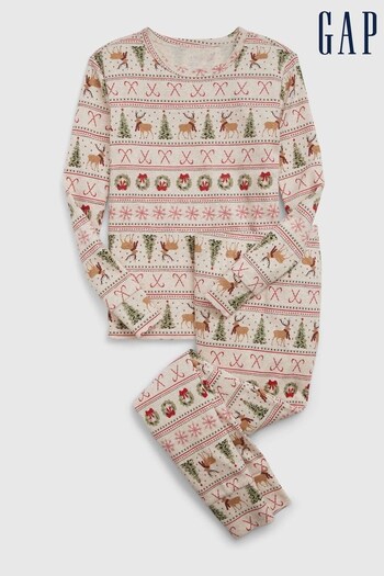 Gap Cream Organic Cotton Long Sleeve Christmas Pyjama Set (K70397) | £20