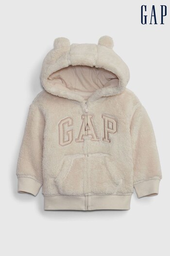 Gap Cream Baby Logo Sherpa Zip Up Hoodie (Newborn - 24mths) (K70398) | £30
