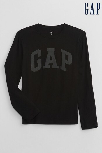 Gap Black Long Sleeve Crew Neck Arch Logo T-Shirt (K70406) | £10