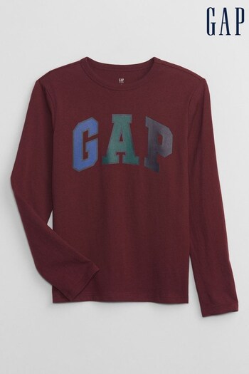Gap Red Long Sleeve Crew Neck Arch Logo T-Shirt (K70407) | £10