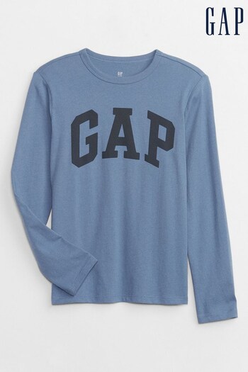 Gap Blue Long Sleeve Crew Neck Arch Logo T-Shirt (K70408) | £10