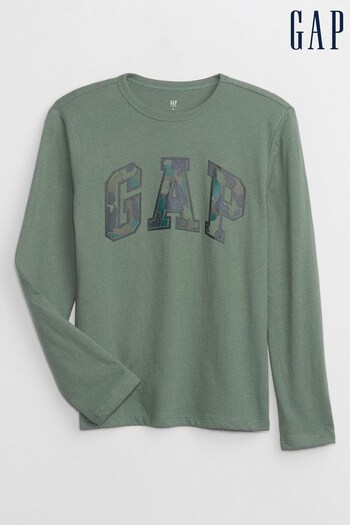 Gap Green Long Sleeve Crew Neck Arch Logo T-Shirt (K70410) | £10