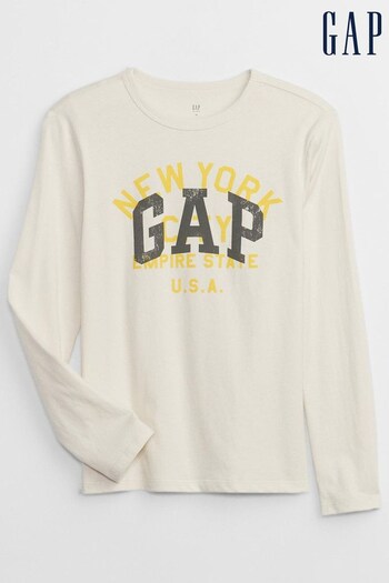 Gap Cream Graphic Long Sleeve Crew Neck T-Shirt (K70417) | £10