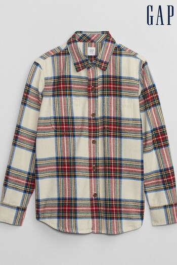 Gap Beige/Red Check Flannel Long Sleeve Shirt (K70421) | £20