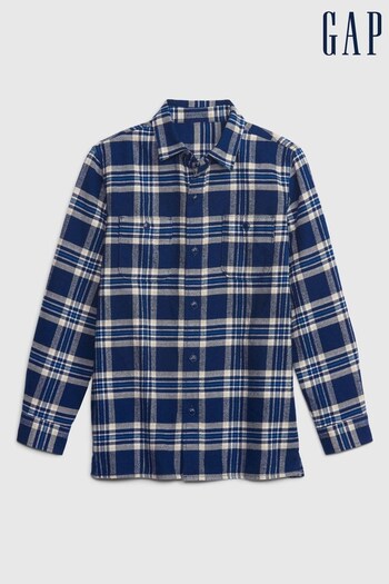 Gap Blue Organic Cotton Long Sleeve Flannel Shirt (K70423) | £20