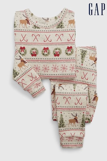 Gap Cream Organic Cotton Christmas Pyjama Set (K70437) | £18