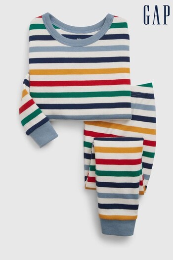 Gap White Organic Cotton Long Sleeve Stripe Pyjama Set (K70438) | £18