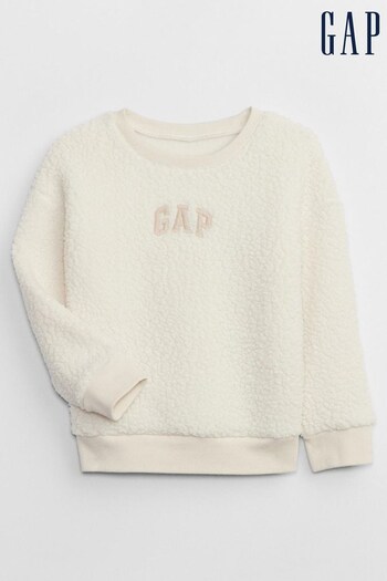 Gap Cream Logo Sherpa Long Sleeve Crew Neck Sweatshirt (K70439) | £20
