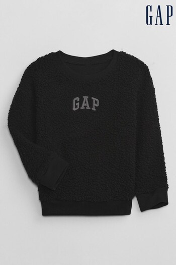 Gap Black Logo Sherpa Long Sleeve Crew Neck Sweatshirt (K70441) | £20