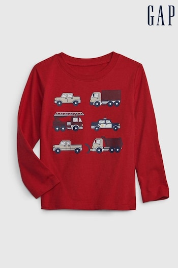 Gap Red Crew Neck Long Sleeve Graphic T-Shirt (K70450) | £8