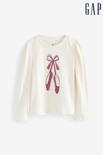 Gap White Organic Cotton Mix and Match Puff Sleeve Graphic T-Shirt (K70466) | £8