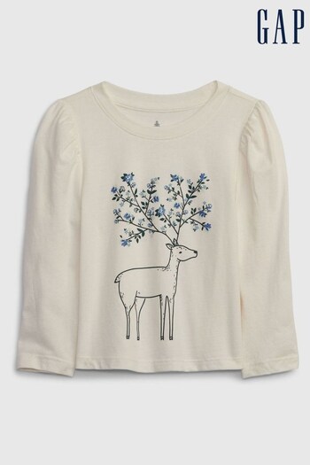 Gap White Organic Cotton Mix and Match Puff Sleeve Graphic Crew Neck T-Shirt (K70468) | £8
