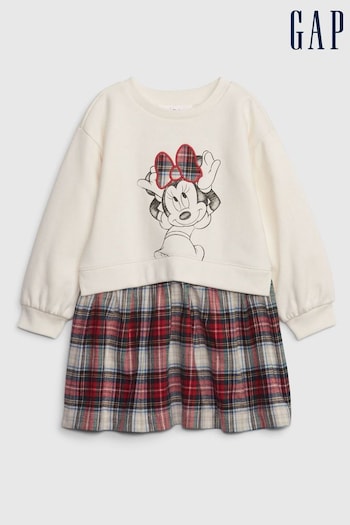 Gap Cream & Red Check Disney 2-in-1 Sweatshirt Dress (12mths-5yrs) (K70471) | £40